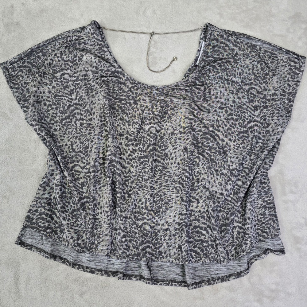 Jennifer Lopez Womens Gray Metallic Leopard‎ Print Chain Back Dolman Top Size M